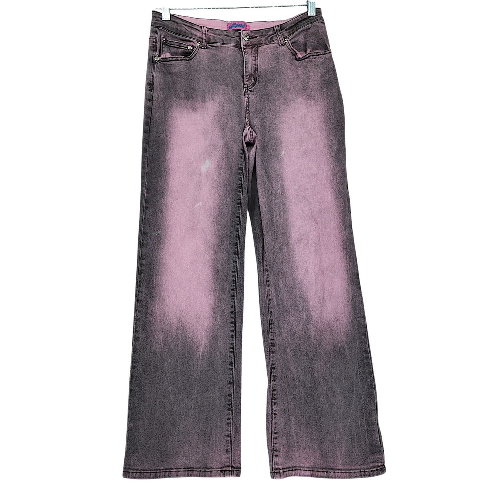 Edikted Wide Leg Jeans M 31x30 Pink Grey Acid Wash Y2K Grunge Streetwear Baggy